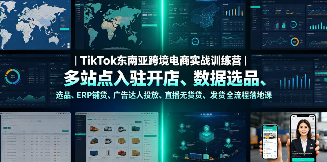 TikTok东南亚跨境电商实战训练营|多站点入驻开店、数据选品、ERP铺货、广告达人投放、直播无货源发货全流程落地课-91副业网