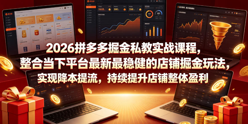 2026拼多多掘金私教实战课程,整合当下平台最新最稳健的店铺掘金玩法,实现降本提流,持续提升店铺整体盈利-91副业网