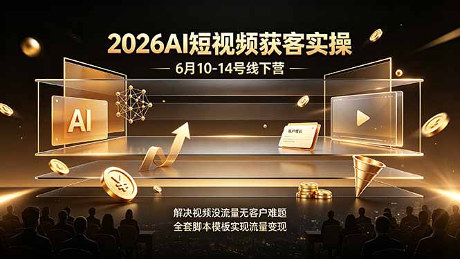 2026AI短视频获客实操6月10-14号线下营，解决视频没流量无客户难题，全套脚本模板实现流量变现-91副业网