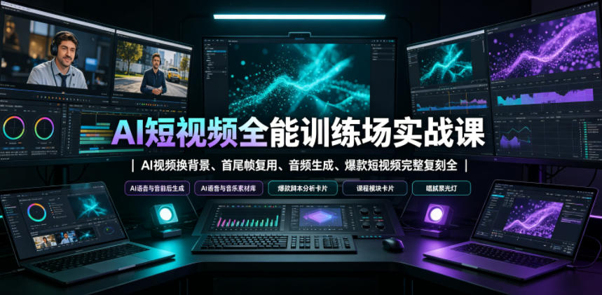 AI短视频全能训练场实战课｜AI视频换背景、首尾帧复用、音频生成、爆款短视频完整复刻全套实操教学-91副业网