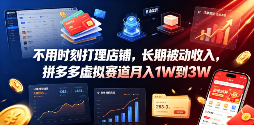 不用时刻打理店铺,长期被动收入,拼多多虚拟赛道月入1W到3W【揭秘】-91副业网