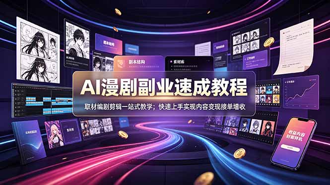AI漫剧副业速成教程，取材编剧剪辑一站式教学；快速上手实现内容变现接单增收-91副业网