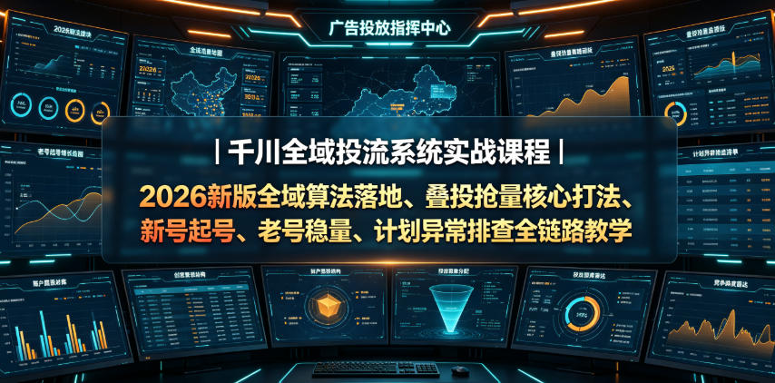 千川全域投流系统实战课程｜2026新版全域算法落地、叠投抢量核心打法、新号起号、老号稳量、计划异常排查全链路教学-91副业网