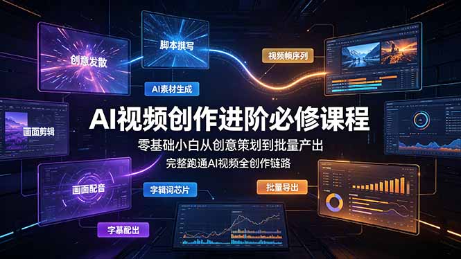AI视频创作进阶必修课程:零基础小白从创意策划到批量产出,完整跑通AI视频全创作链路-91副业网
