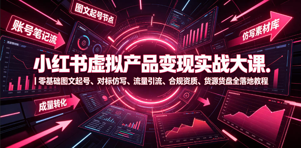 小红书虚拟产品变现实战大课｜零基础图文起号、对标仿写、流量引流、合规资质、货源货盘全落地教程-91副业网
