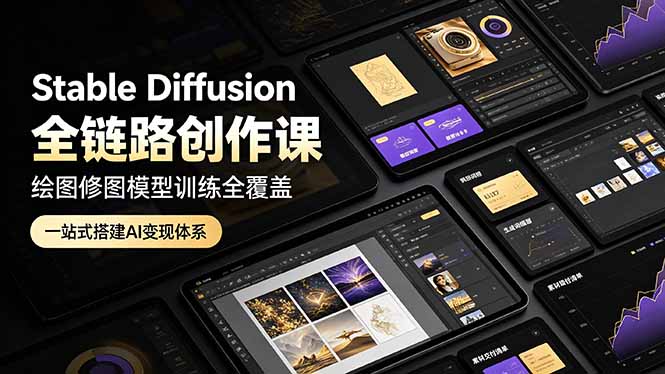 Stable Diffusion全链路创作课，绘图修图模型训练全覆盖，一站式搭建AI变现体系-91副业网