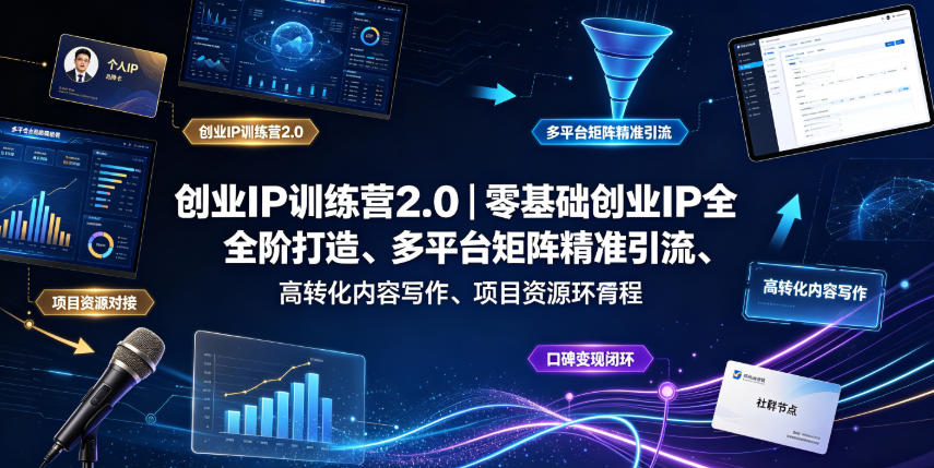 创业IP训练营2.0｜零基础创业IP全阶打造、多平台矩阵精准引流、高转化内容写作、项目资源对接与口碑变现闭环课程-91副业网