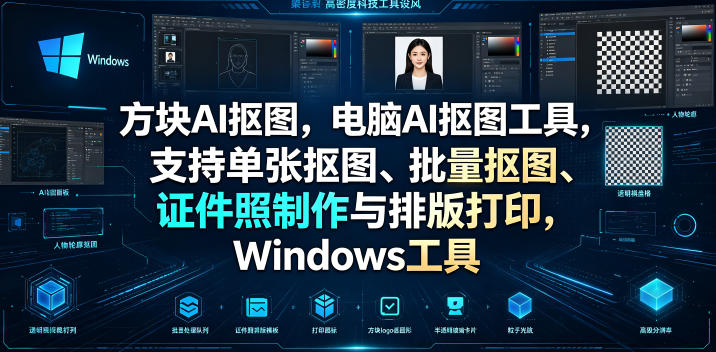 方块AI抠图，电脑AI抠图工具，支持单张抠图、批量抠图、证件照制作与排版打印，Windows工具-91副业网
