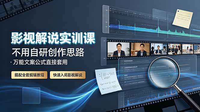 影视解说实训课:不用自研创作思路,万能文案公式直接套用,搭配全套剪辑教程,快速入局影视解说-91副业网