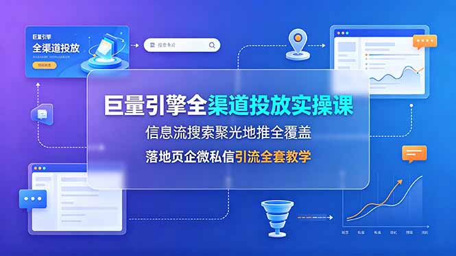 巨量引擎全渠道投放实操课，信息流搜索聚光地推全覆盖，落地页企微私信引流全套教学-91副业网