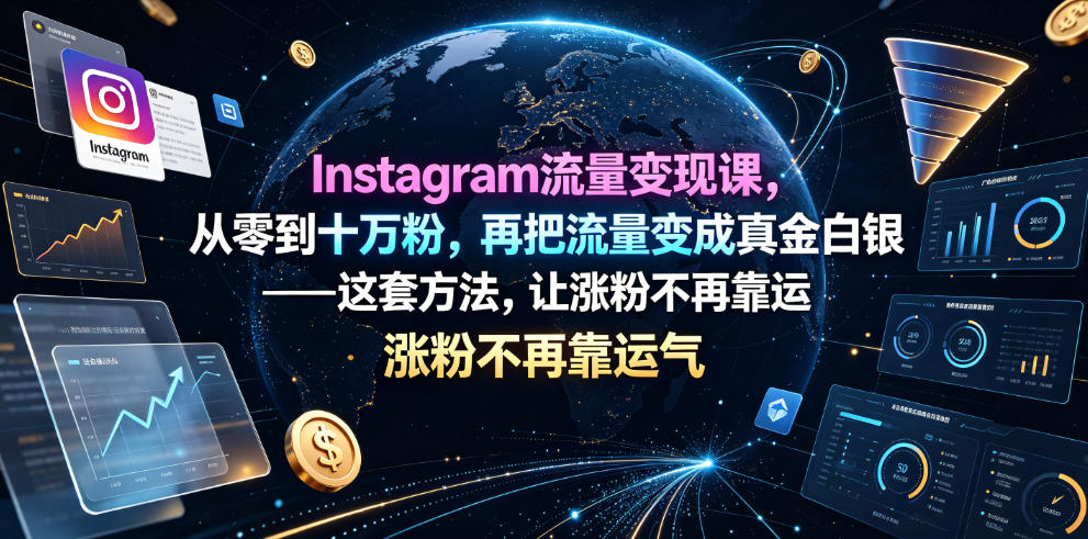 Instagram流量变现课，从零到十万粉，再把流量变成真金白银——这套方法，让涨粉不再靠运气【原创双语字幕】-91副业网