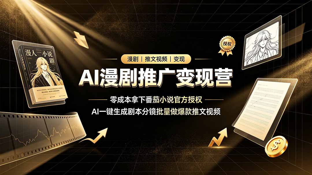 AI漫剧推广变现营,零成本拿下番茄小说官方授权,AI一键生成剧本分镜批量做爆款推文视频-91副业网