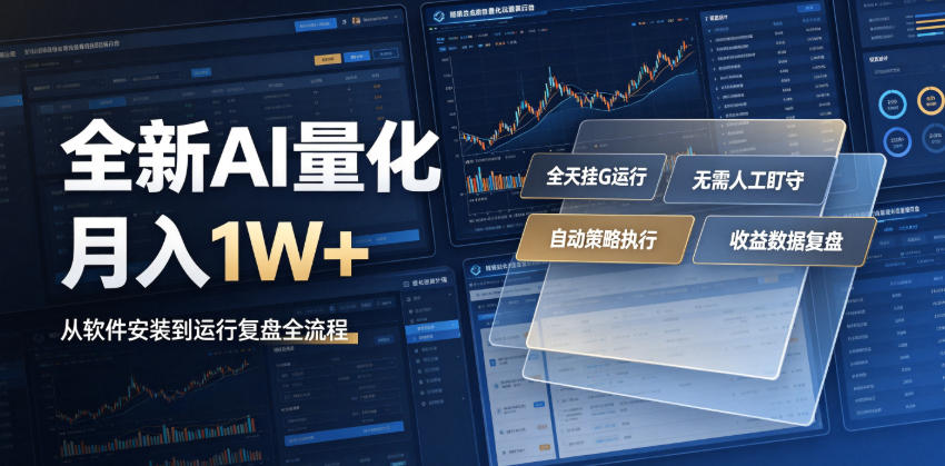 全新AI量化月入1W+，一台电脑全天挂G运行，不用盯不用操作，懒人专属副业！【揭秘】-91副业网