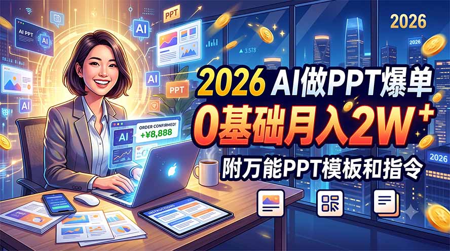 2026 AI做PPT爆单，0基础月入2W，附万能PPT模板和指令-91副业网