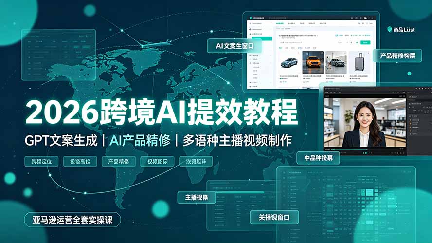 2026跨境AI提效教程·GPT文案生成｜AI产品精修｜多语种主播视频制作，亚马逊运营全套实操课-91副业网