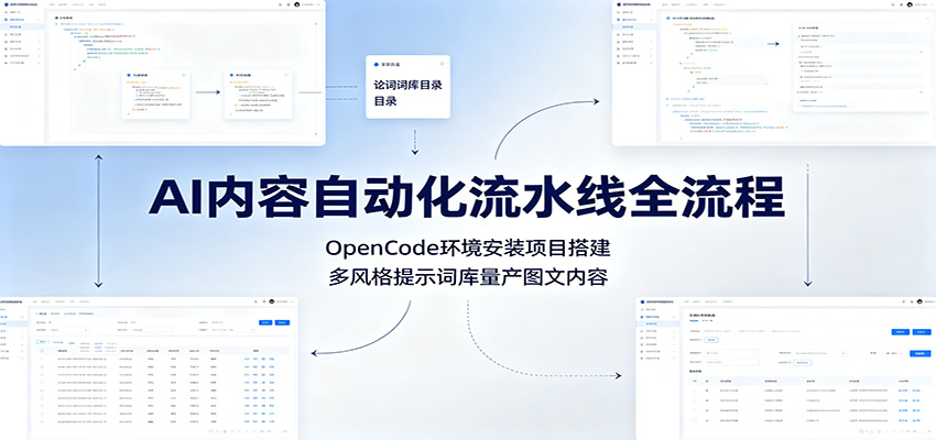 AI内容自动化流水线全流程:OpenCode环境安装项目搭建,多风格提示词库量产图文内容-91副业网