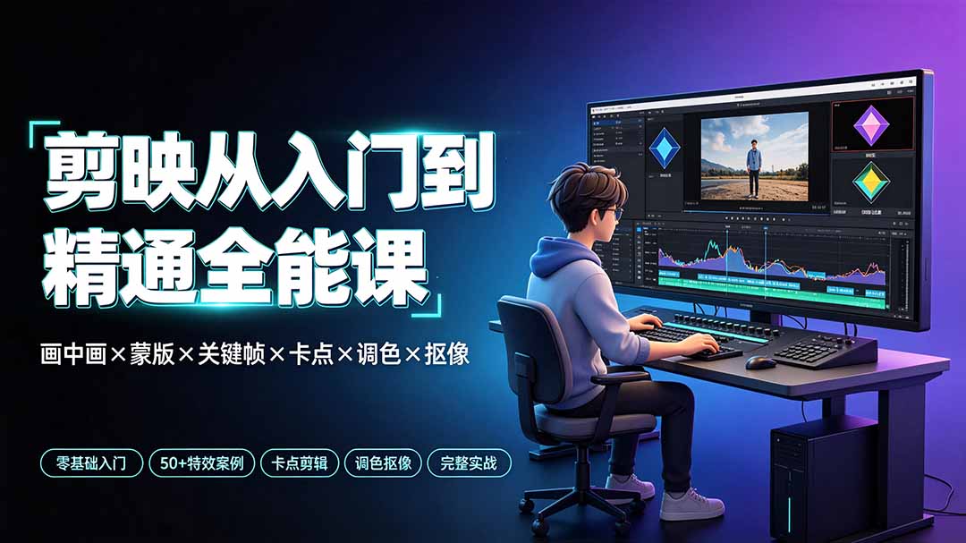 剪映从入门到精通全能课：画中画×蒙版×关键帧×卡点×调色×抠像，一站式掌握剪辑核心技能-91副业网
