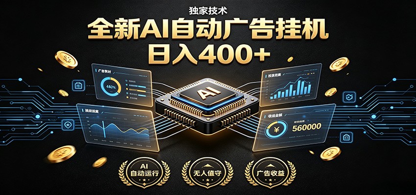 全新AI自动广告挂机 独家技术 躺赚400+ 全程无需人工值守-91副业网