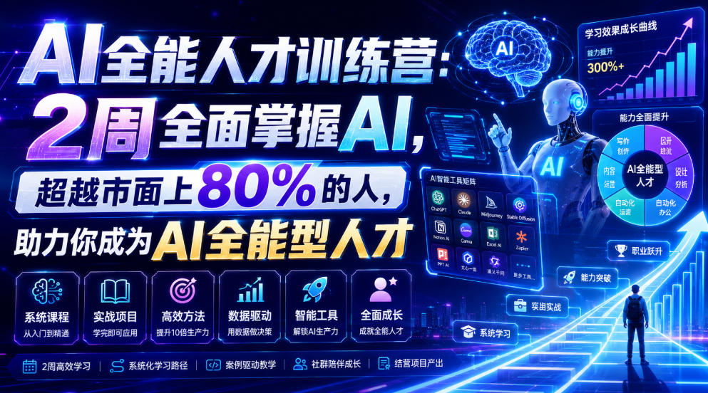 AI全能人才训练营：2周全面掌握AI，超越市面上80%的人，助力你成为AI全能型人才-91副业网