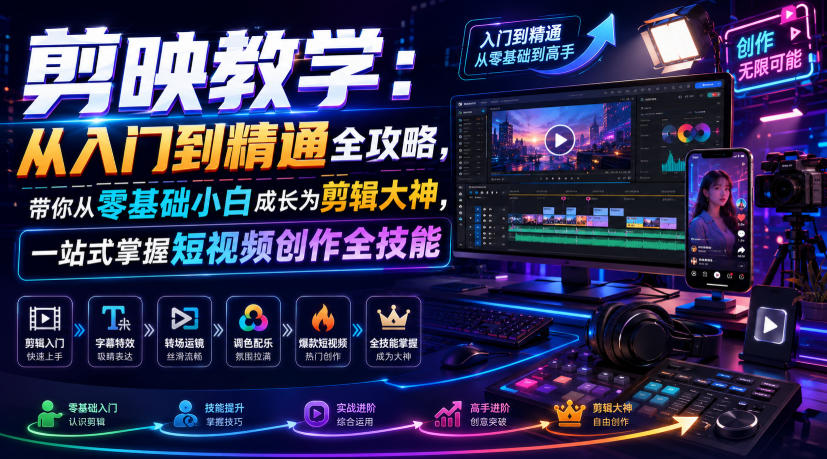剪映教学:从入门到精通全攻略,带你从零基础小白成长为剪辑大神,一站式掌握短视频创作全技能-91副业网