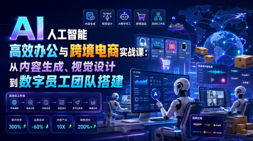 AI人工智能高效办公与跨境电商实战课：从内容生成、视觉设计到数字员工团队搭建-91副业网