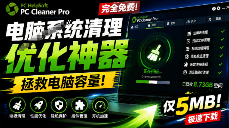 轻松吊打Win系统自带工具！电脑清理神器，拯救电脑容量，仅5MB，完全免费使用PC Cleaner Pro-91副业网
