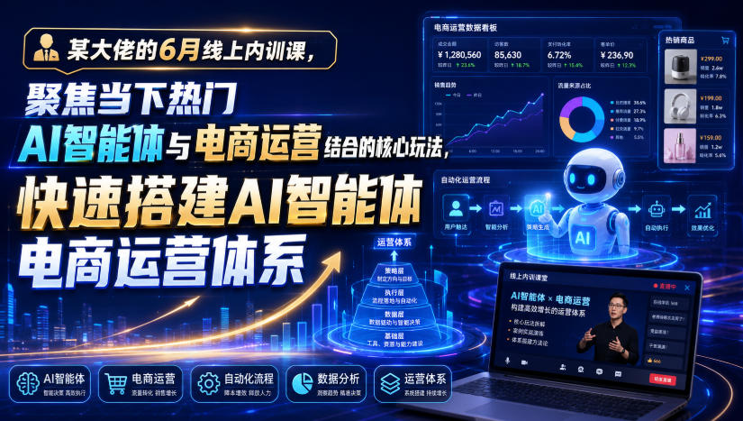 某大佬的6月线上内训课，聚焦当下热门AI智能体与电商运营结合的核心玩法，快速搭建AI智能体电商运营体系-91副业网