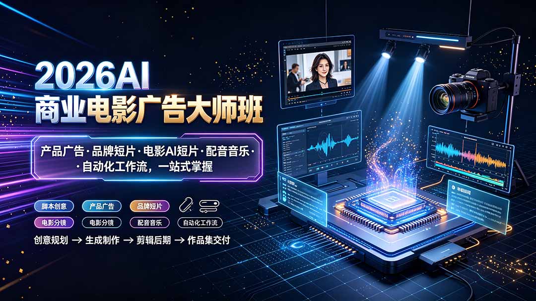2026AI商业电影广告大师班:产品广告·品牌短片·电影AI短片·配音音乐·自动化工作流,一站式掌握-91副业网