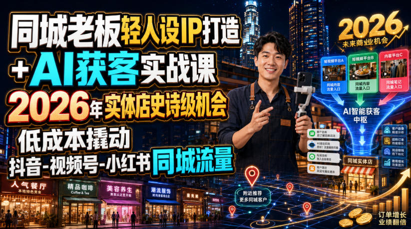 同城老板轻人设IP打造+AI获客实战课，2026年实体店史诗级机会，低成本撬动抖音-视频号-小红书同城流量-91副业网