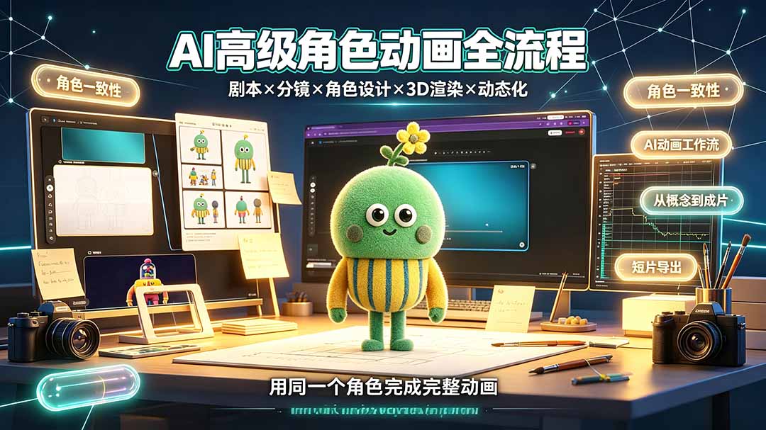 AI高级角色动画全流程：剧本×分镜×角色设计×3D渲染×动态化，从概念到成片一站式教学-91副业网