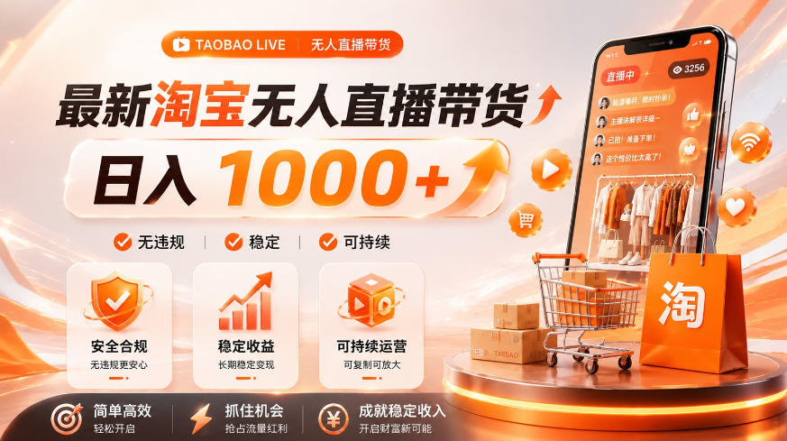 拒绝死工资！淘宝无人直播，让你睡觉都在进账，单设备日入1k+普通人的变现蓝海【揭秘】-91副业网