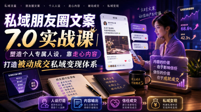 私域朋友圈文案7.0实战课｜塑造个人专属人设，靠走心内容打造被动成交私域变现体系-91副业网