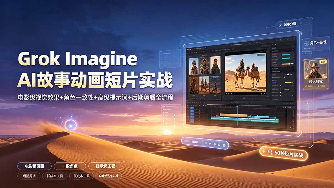 Grok Imagine AI故事动画短片实战：电影级视觉效果+角色一致性+高级提示词+后期剪辑全流程-91副业网