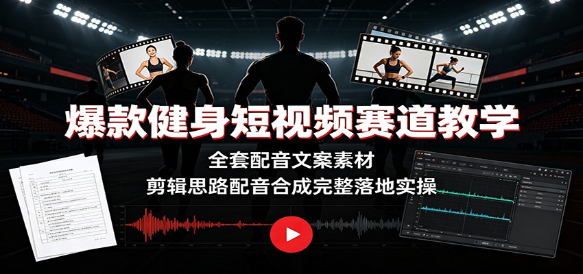 爆款健身短视频赛道教学：全套配音文案素材，剪辑思路配音合成完整落地实操-91副业网