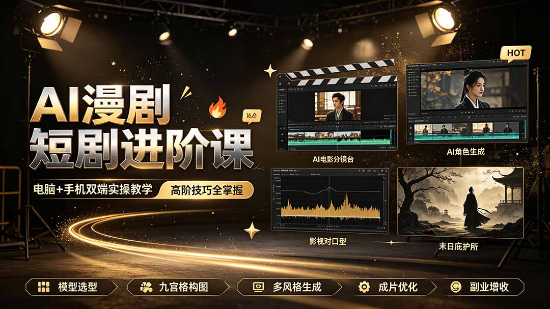 AI漫剧短剧进阶课｜电脑+手机双端实操教学｜影视剧对口型人物吃瓜×解压末日庇护所全程讲解，高阶技巧全掌握-91副业网
