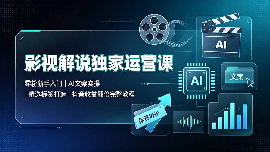 影视解说独家运营课：零粉新手入门｜AI文案实操｜精选标签打造｜抖音收益翻倍完整教程-91副业网