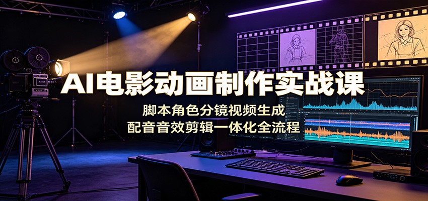 AI电影动画制作实战课：脚本角色分镜视频生成，配音音效剪辑一体化全流程-91副业网