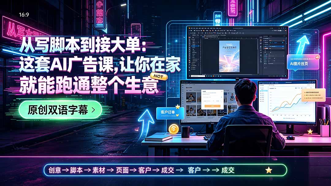从写脚本到接大单：这套AI广告课，让你在家就能跑通整个生意【原创双语字幕】-91副业网