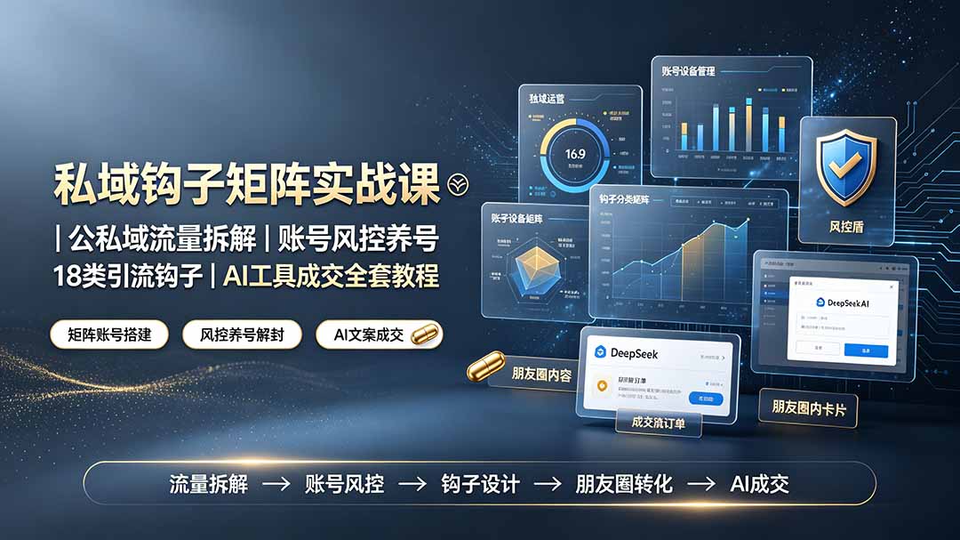 私域钩子矩阵实战课〓公私域流量拆解｜账号风控养号｜18类引流钩子｜AI工具成交全套教程-91副业网