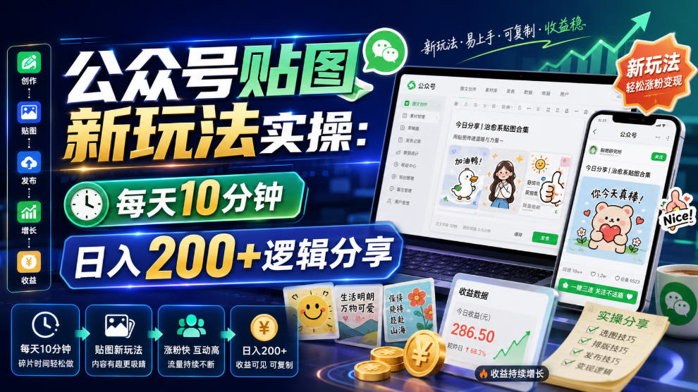 公众号贴图新玩法实操,每天10分钟,日入200+逻辑分享-91副业网