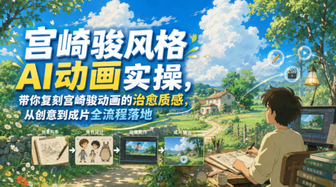 宫崎骏风格AI动画实操，带你复刻宫崎骏动画的治愈质感，从创意到成片全流程落地-91副业网