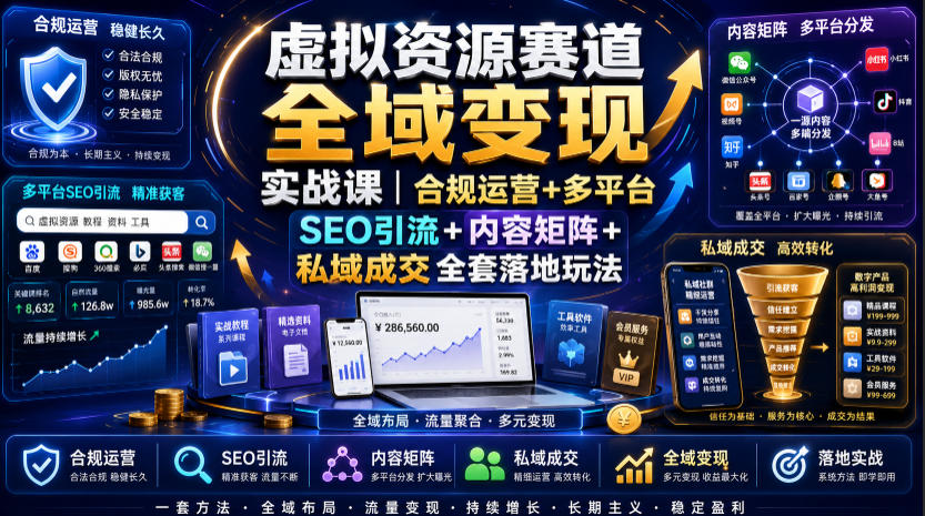 虚拟资源赛道全域变现实战课｜合规运营+多平台SEO引流+内容矩阵+私域成交全套落地玩法-91副业网