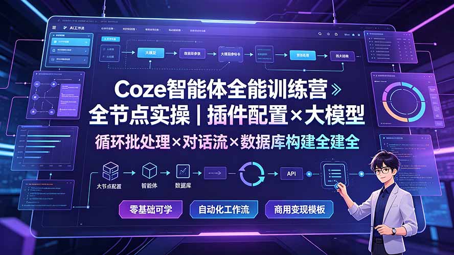 Coze智能体全能训练营：全节点实操｜插件配置×大模型×循环批处理×对话流×数据库构建全教学-91副业网