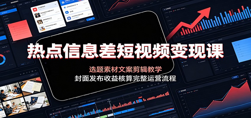 热点信息差短视频变现课：选题素材文案剪辑教学，封面发布收益核算完整运营流程-91副业网