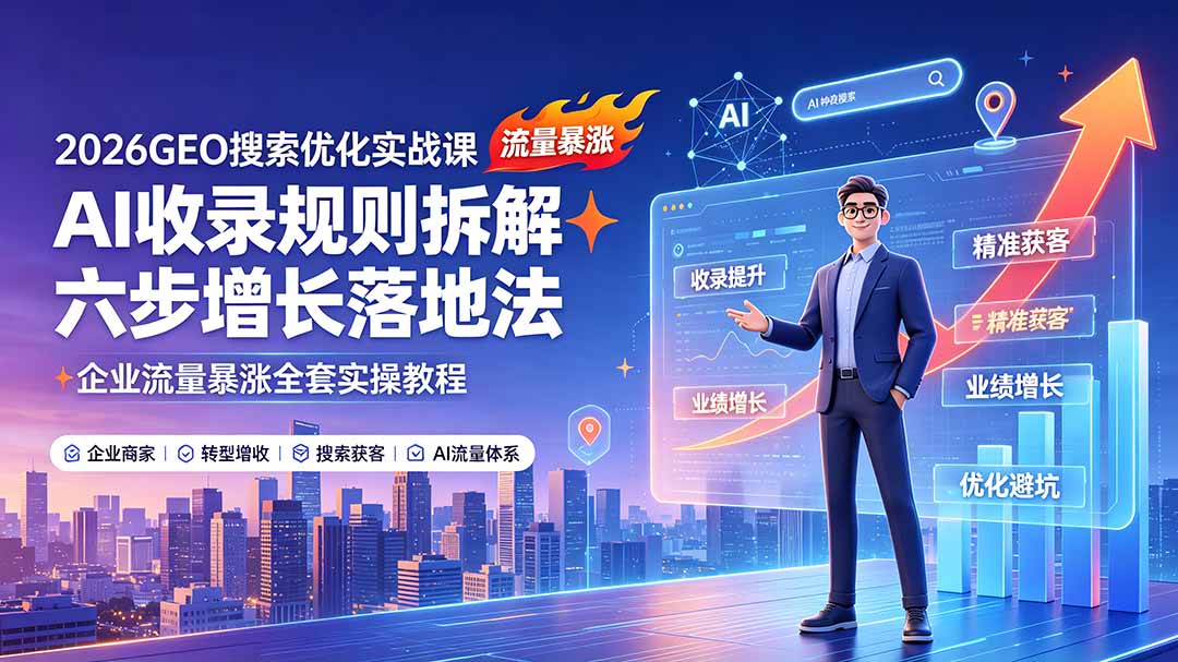 2026GEO搜索优化实战课：AI收录规则拆解｜六步增长落地法｜企业流量暴涨全套实操教程-91副业网