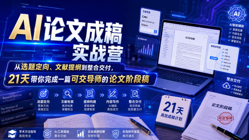 AI论文成稿实战营，从选题定向、文献提纲到整合交付，21天带你完成一篇可交导师的论文阶段稿-91副业网