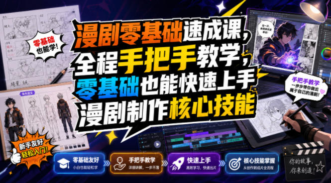 漫剧零基础速成课，全程手把手教学，零基础也能快速上手漫剧制作核心技能-91副业网