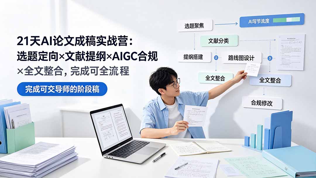 21天AI论文成稿实战营：选题定向×文献提纲×AIGC合规×全文整合，完成可交导师的阶段稿-91副业网
