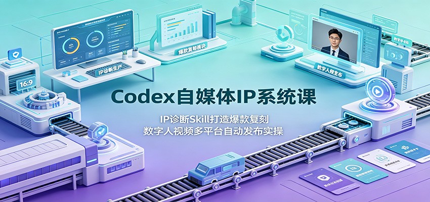 Codex自媒体IP系统课:IP诊断Skill打造爆款复刻,数字人视频多平台自动发布实操-91副业网