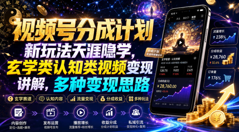 视频号分成计划新玩法天涯隐学，玄学类认知类视频变现讲解，多种变现思路-91副业网